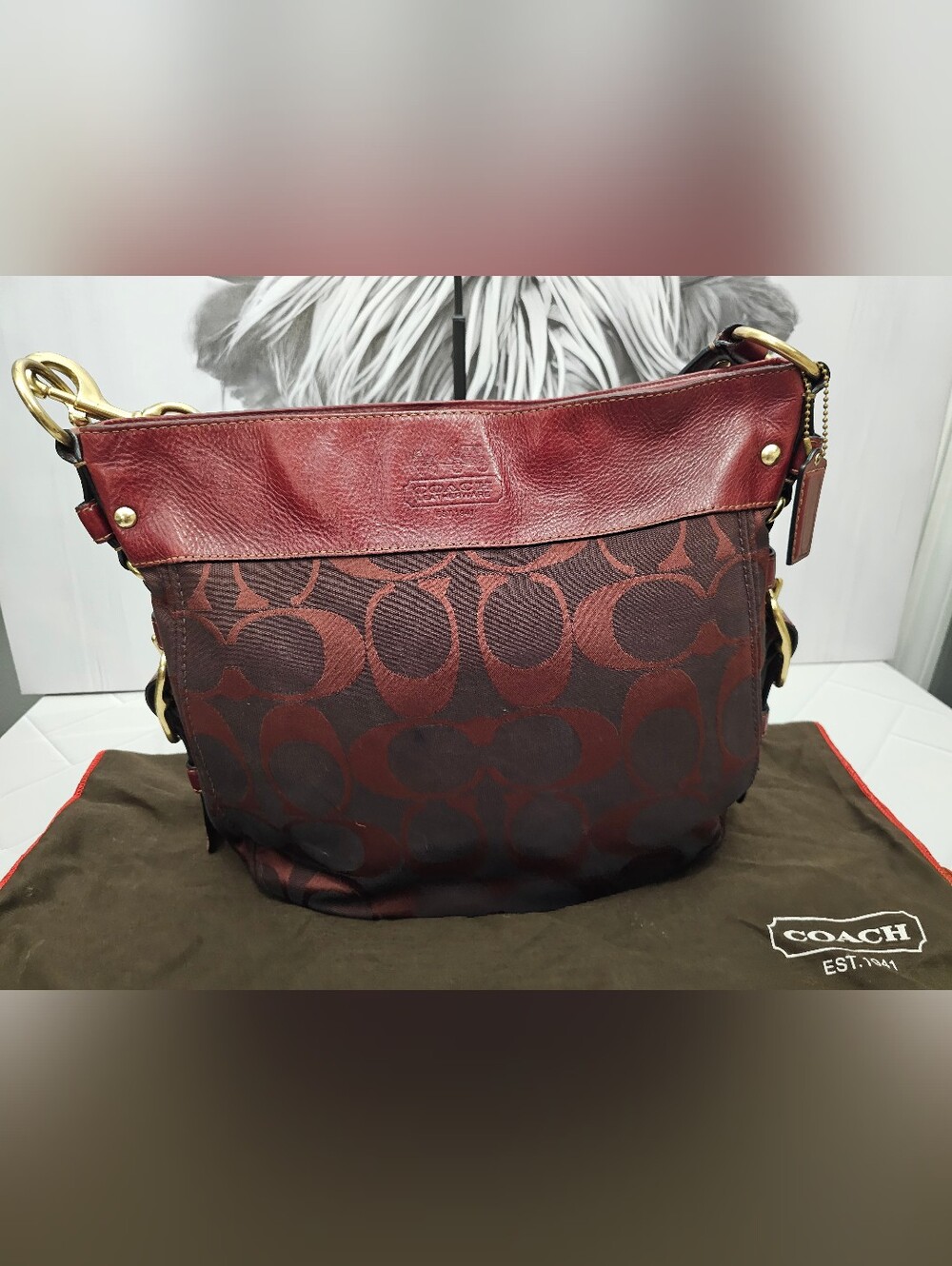 Coach 2008 Large Zoe Signature Hobo 12674 Burgundy Leather Jacquard - Picture 4 of 16